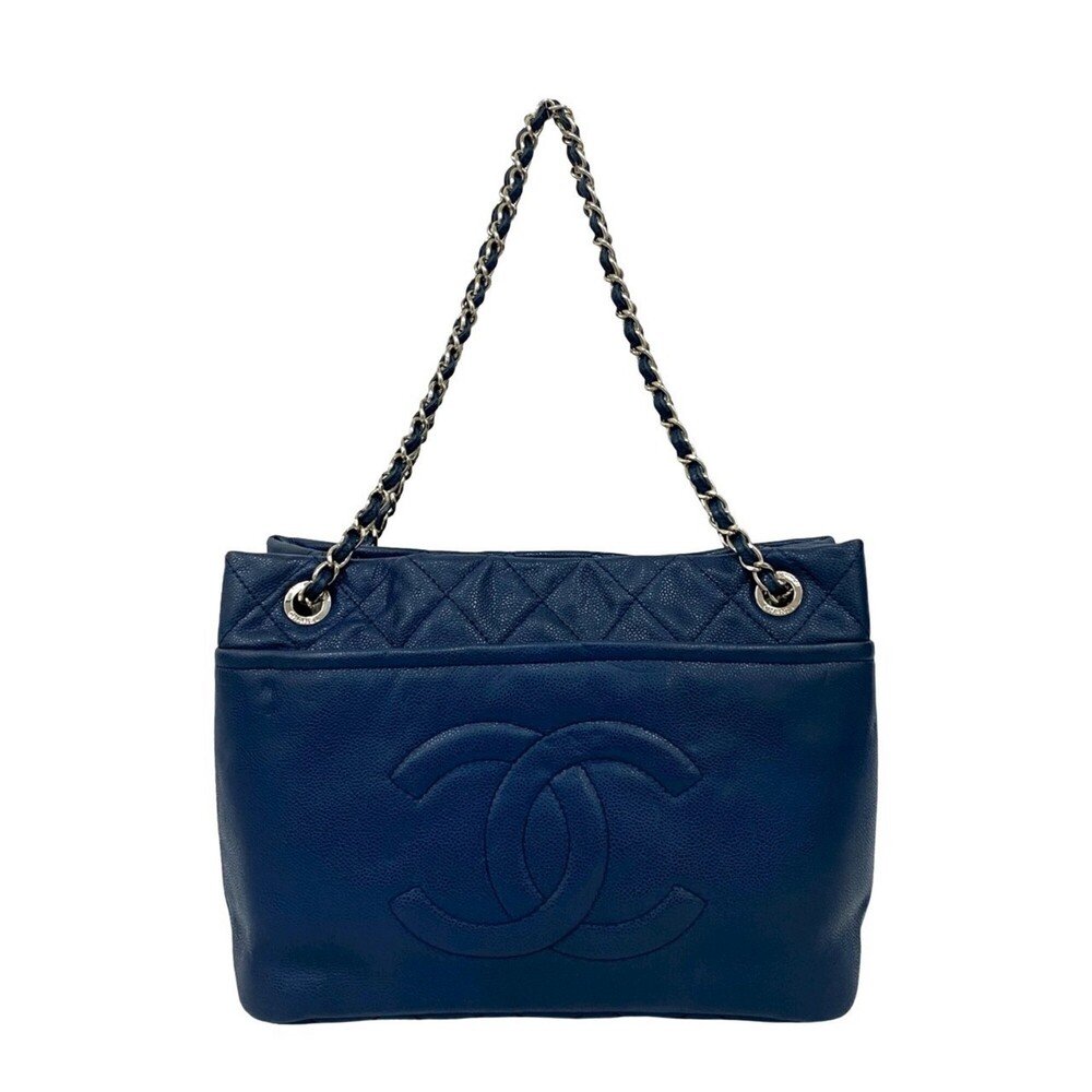CHANEL Blue Caviar Leather Logo Tote Bag - Picture 1 of 10